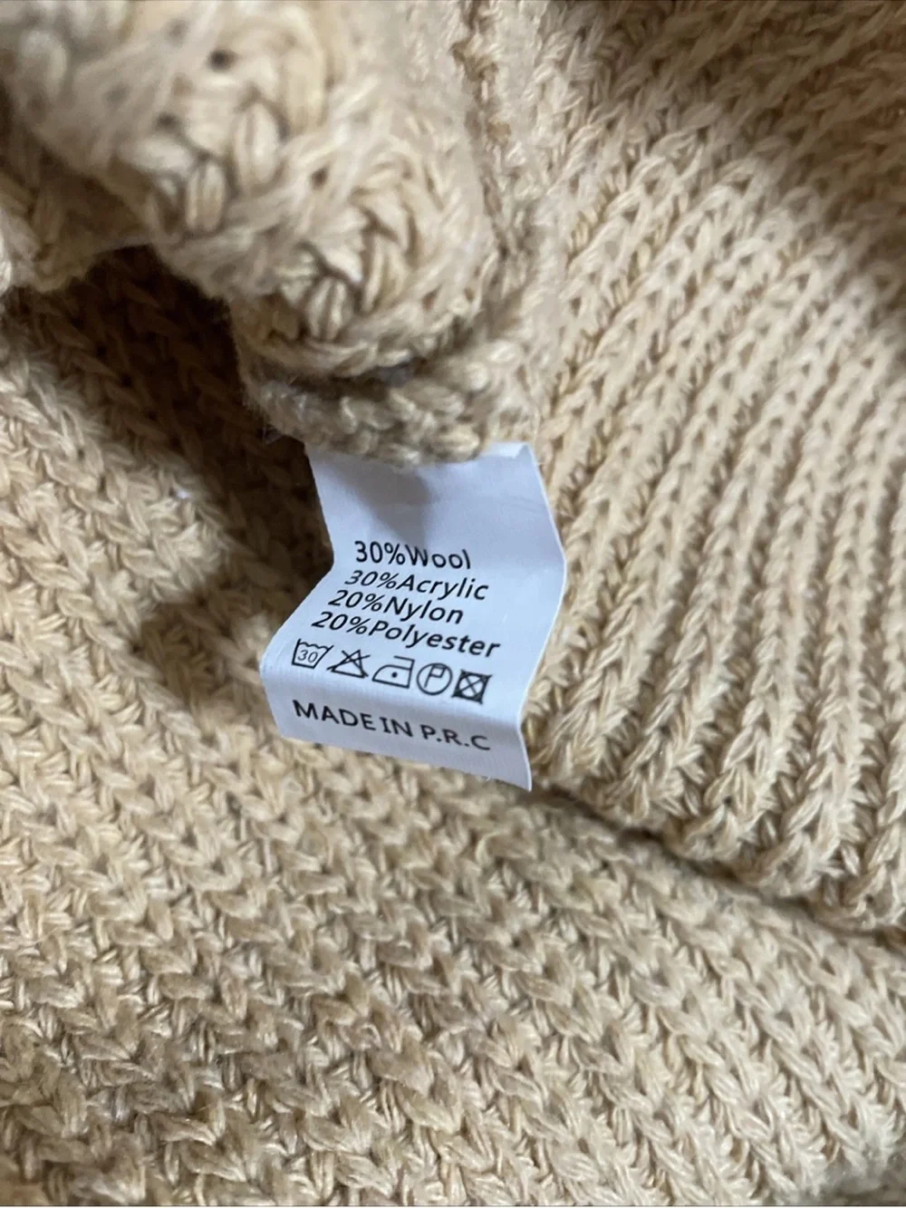 Voboom Men's Cardigan Chunky Knit Heavy Medium Camel Wool Blend Academia